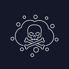 poisonous, toxic gas icon with skull and bones, line vector