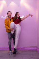 Caucasian couple practice kizomba in the studio 