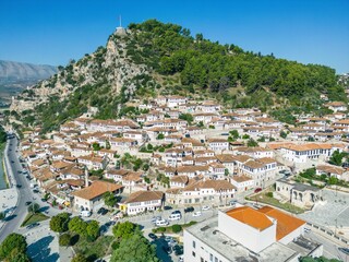 Fototapeta premium Aerial View of the Historic Town of Berat, Albania