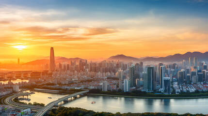 Fototapeta na wymiar view of the city at sunset seoul, South Korea