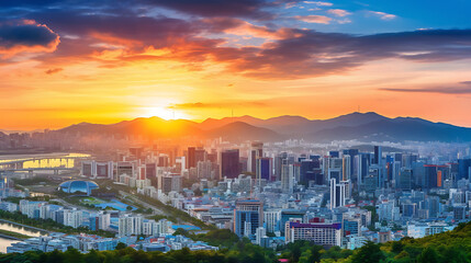 Fototapeta na wymiar view of the city at sunset seoul, South Korea