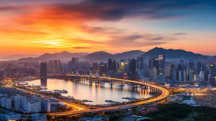 Fototapeta premium view of the city at sunset seoul, South Korea