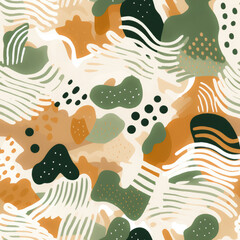 Abstract Pattern With Brown, Green And White Elements In The Style Of Shapes In Muted Shades Created Using Artificial Intelligence