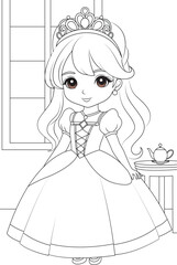 Fototapeta premium Coloring page chibi princess in the room