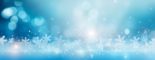 Blue winter christmas white snowflakes background, christmas and winter concept, Banner or card. copy space for text