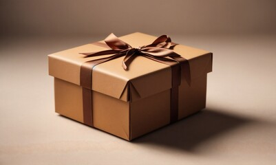 Brown gift box, plain, white background, text to space