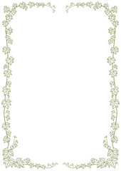 ペン画ツタの葉フレームオリーブグリーン