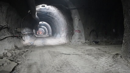 excavation works in subway tunnel construction - obrazy, fototapety, plakaty