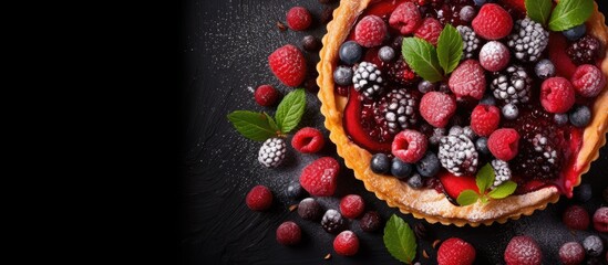 Yummy berry cake and pie from above