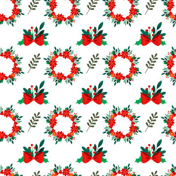  Free vector christmas seamless pattern with flowers and leaf .