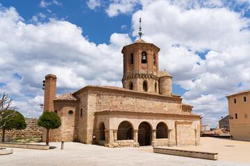 Romanesque church of San Miguel in the main square of Almazan in Soria. Spain.