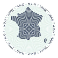 France shape radial arcs. Country round icon. France logo design poster. Awesome vector illustration.