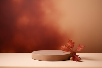 empty platform for product display with autumn theme background