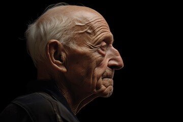 Side profile of a contemplative elderly man.