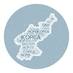 North Korea Vector Image. Country round logo design. North Korea poster in circular arcs and word cloud style. Superb vector illustration.