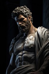 Personne de sculpture sto&iuml;que avec pierre, peau. Grec ancien, romain, abstrait. Sto&iuml;cisme. IA g&eacute;n&eacute;rative, IA