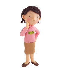 不安そうな表情の女性（粘土立体イラスト）