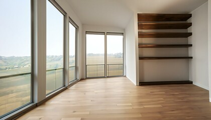 New empty minimal interior room with windows