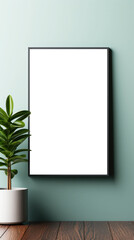 Transparent Blank Canvas with Wood Frame on Wall - Naturalistic Light, Nature-Inspired Imagery, and Minimalist Design for Poster Mockup, Realistic Wood Texture and Elegant Interior Presentation