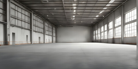 Empty room blurred in warehouse background.
