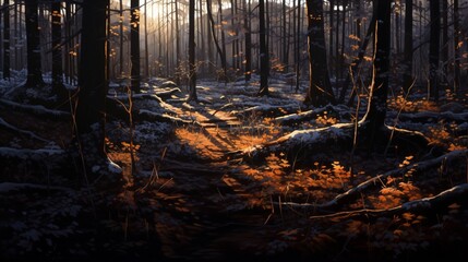 The intricate interplay of light and shadow on the forest floor, highlighting nature's detailed patterns.