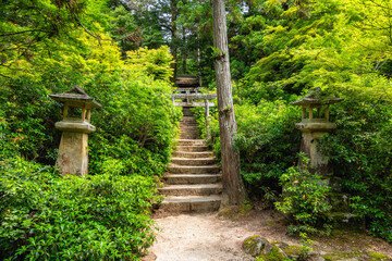 Scenic sight in Momijidani Park in Miyajima (Itsukushima), Hiroshima, Japan.