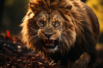 Fototapeta premium a fierce and dashing lion