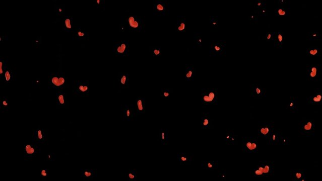 Happy valentine day congratulation with red 3d heart shapes flying with black background