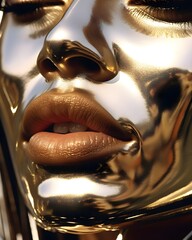 Close up of a face with golden metallic paint 