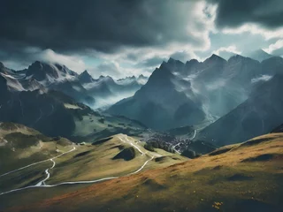 Fotobehang View of beautiful moody landscape in the Alps. Generative AI © Royalty-Free