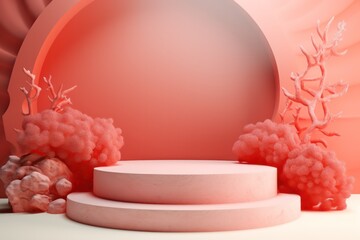 pink coral podium 3d rendering pedestal for product or cosmetics photography