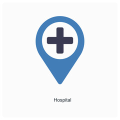 Hospital and location icon concept