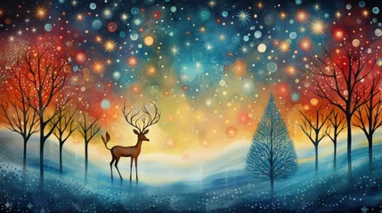 Fotobehang Whimsical Christmas Lights: Watercolor Fantasy © MAY