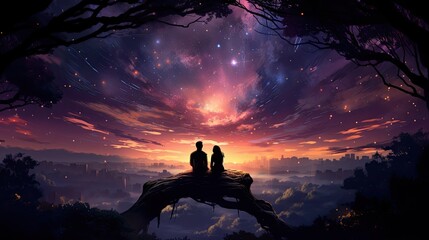 The couple sat and looked at the stars
