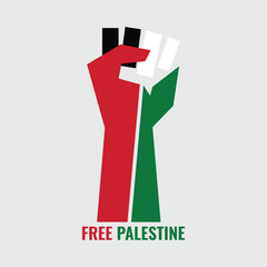 flag of palestine with hand and free palestine support text icon logo vector illustration