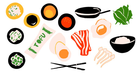 Set of Korean street food ingredients vector 