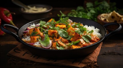 Paneer Tikka Masala served in the pan.