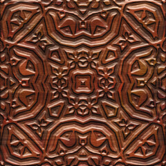 In-depth engraving on a red wood. Etchings abstract art. Bas - relief ornament panels. Wood carving, sample tiles in interior 3d decorative panel. Illustration
