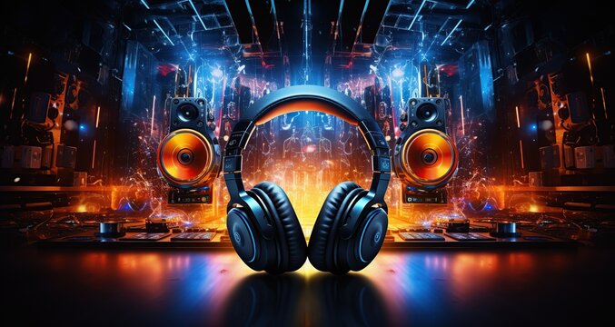 art music studio background with dj headphones
