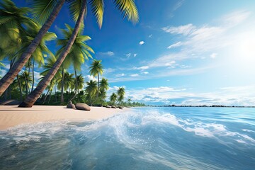A Beautiful Beach View: Palm Trees and Crystal Blue Waters in Paradise