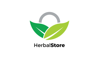 Logo vector bucket herbal store leaves healthy market concept green ecology agriculture business freshness natural fresh food farming product