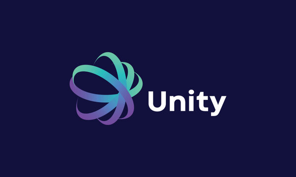 Unity circle line logo vector link infinity connection technology spiral connect corporation business future innovation technology