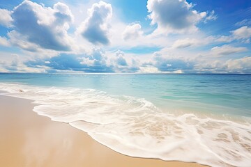 A Peaceful Beach Landscape: Soft Waves and White Sand - Serene Coastal Scene
