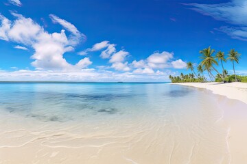 Awe-Inspiring Panorama: Beautiful White Sand Beach Under Blue Skies