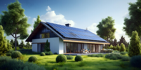 Solar panels on the roof of the house,Solar-Powered Home: A Sustainable Future,Sun-Powered House with Solar Panels