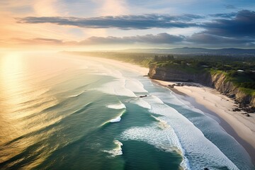 Aerial View of Beach Coastline: Spectacular Sight of Nature's Beauty