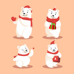 Cute Polar Bears with Gifts and Hearts