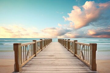 Obraz premium Beach Bridge Leading to Infinite Horizon: Captivating Summer Scenery