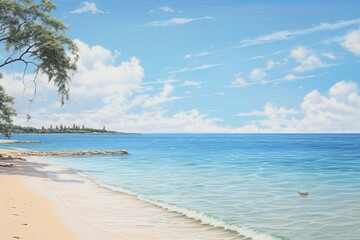 Fototapeta na wymiar Soft Sand and Clear Blue Sea: Breathtaking Beach Scene Image for a Soothing Getaway