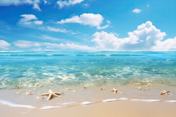 Fototapeta na wymiar Beach Sea Meets Clear Blue Sky: Tranquil Coastal Scenery for Ultimate Relaxation